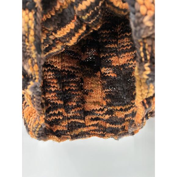 Handmade Sweater Womens Small Orange Black Chunky Knit Pullover Mock Neckline - Picture 6 of 16